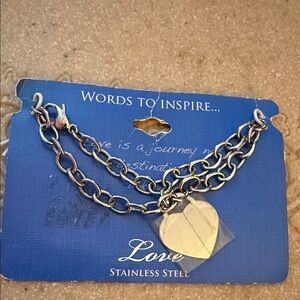 NWT Women’s 7.5” Love Stainless Steel Heart Pendant Bracelet and engravable
